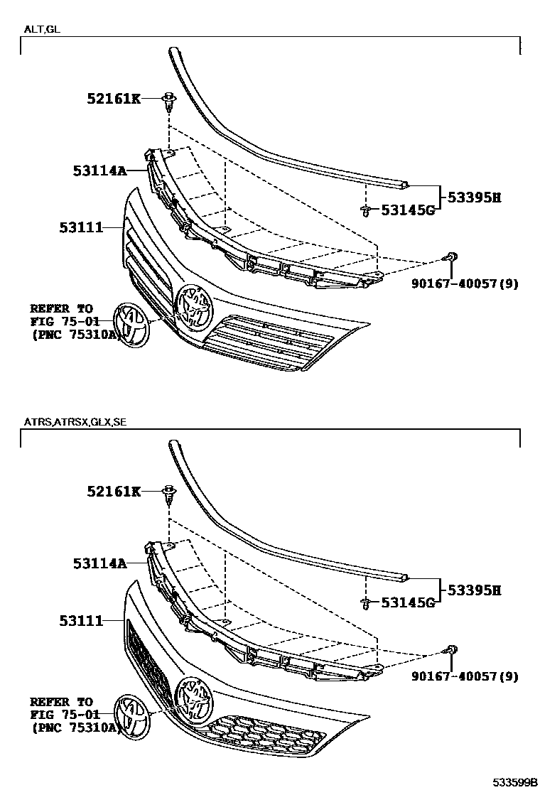 Toyota CAMRY radiator grille EPC diagram — 533599B