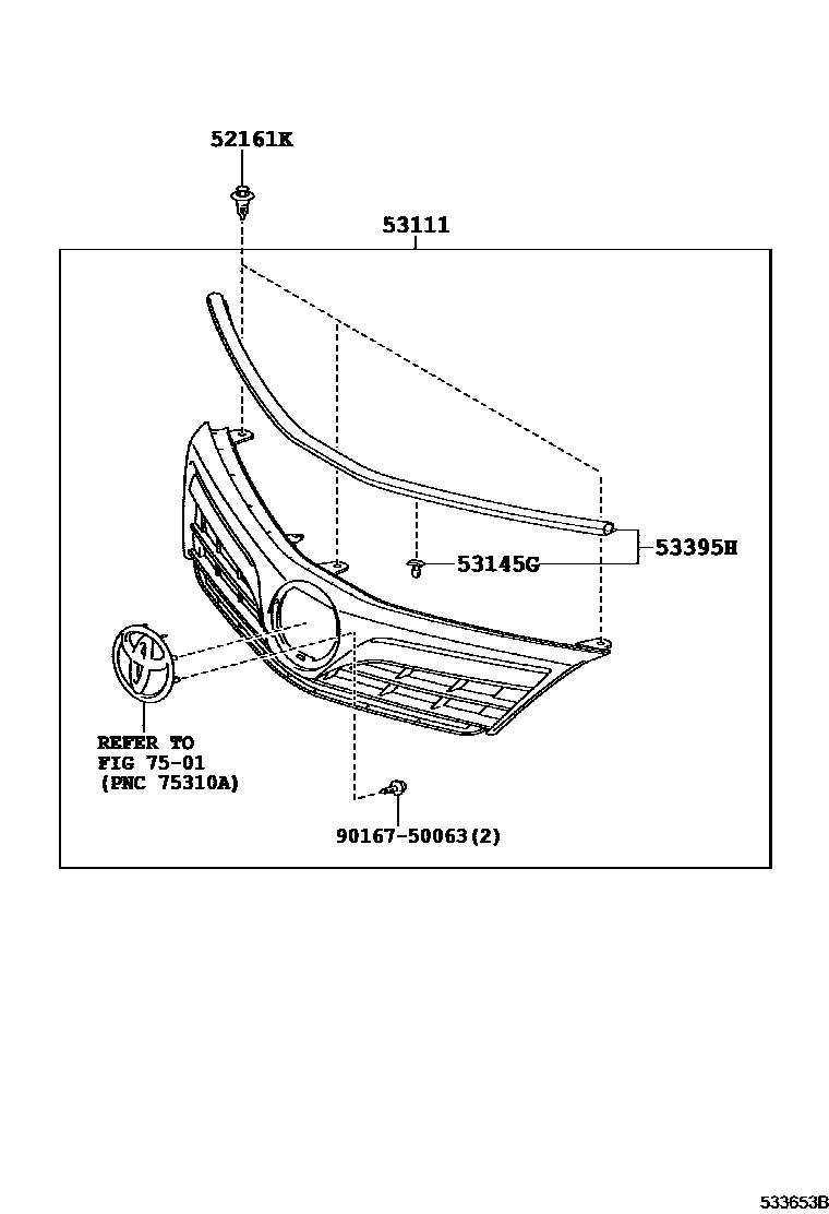 Toyota CAMRY radiator grille EPC diagram — 533653B