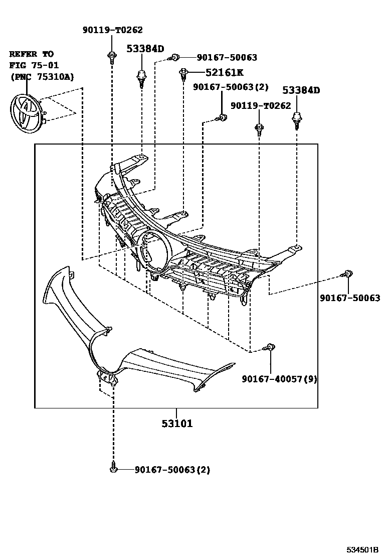 Toyota CAMRY radiator grille EPC diagram — 534501B