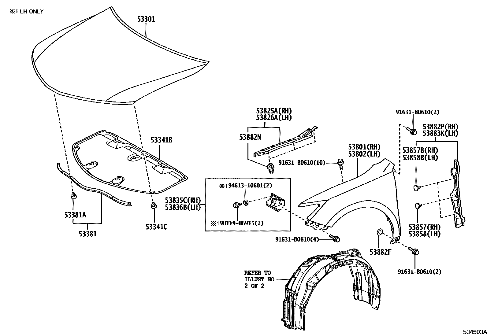 Toyota CAMRY 发动机盖和前翼子板 EPC diagram — 534503A