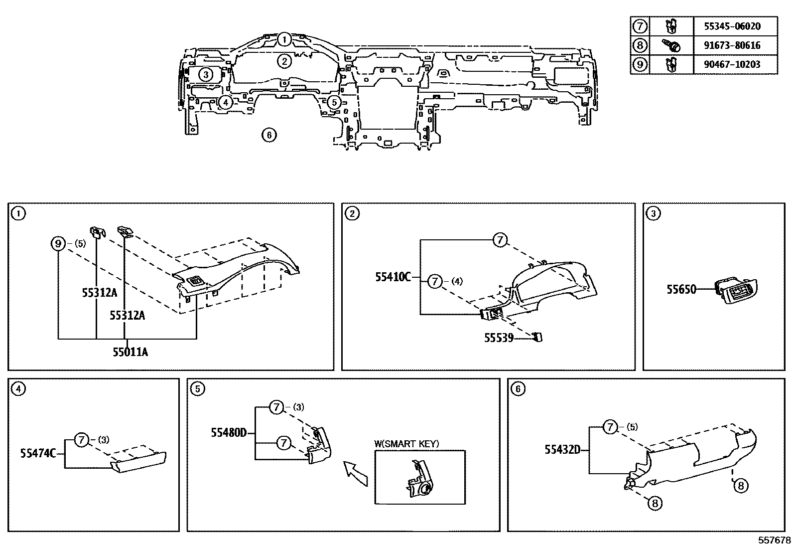 Toyota CAMRY 仪表板和手套箱 EPC diagram — 557678