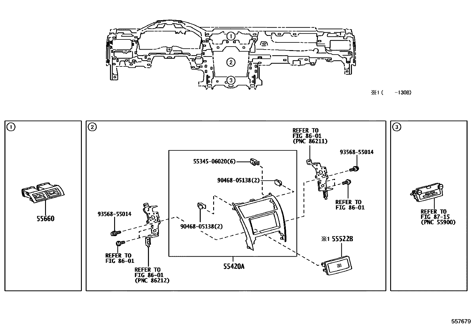 Toyota CAMRY 仪表板和手套箱 EPC diagram — 557679