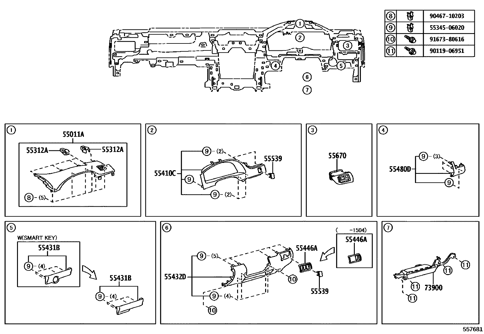 Toyota CAMRY 仪表板和手套箱 EPC diagram — 557681