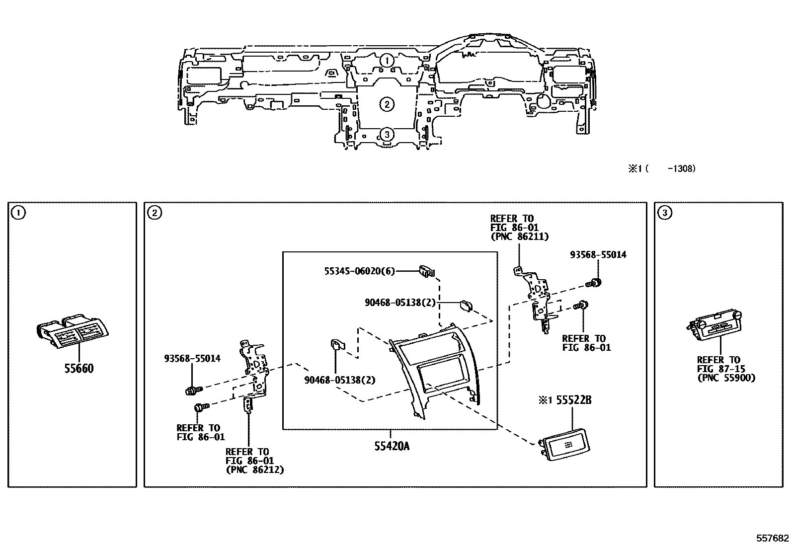 Toyota CAMRY 仪表板和手套箱 EPC diagram — 557682