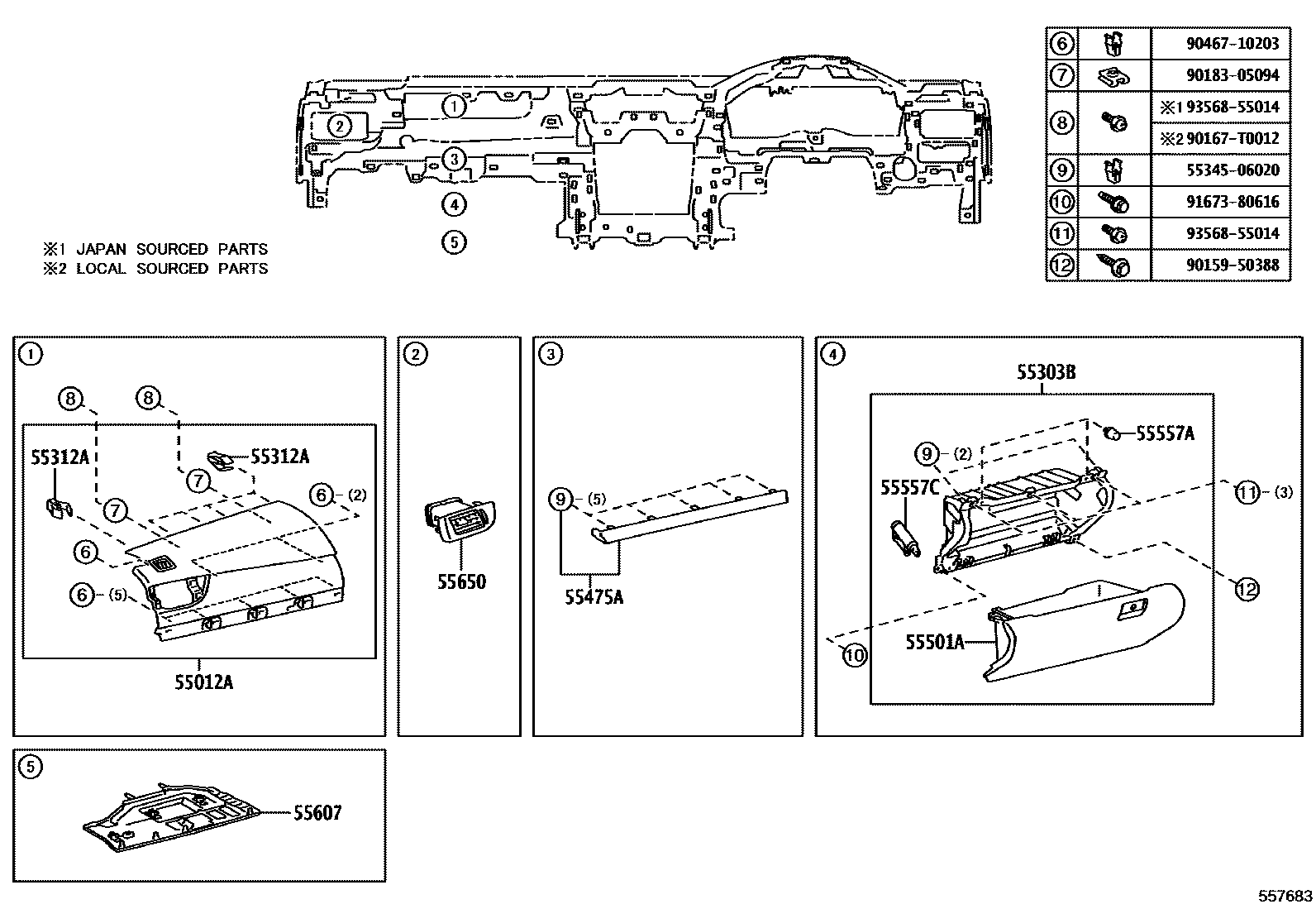 Toyota CAMRY 仪表板和手套箱 EPC diagram — 557683