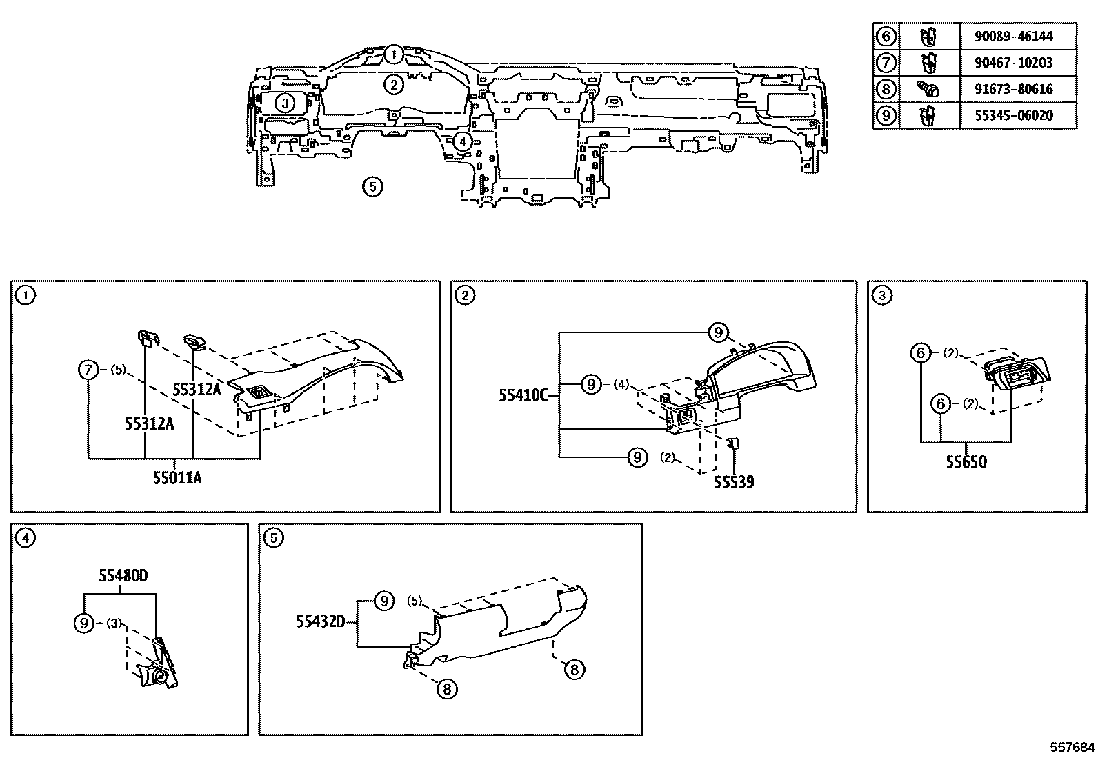 Toyota CAMRY 仪表板和手套箱 EPC diagram — 557684