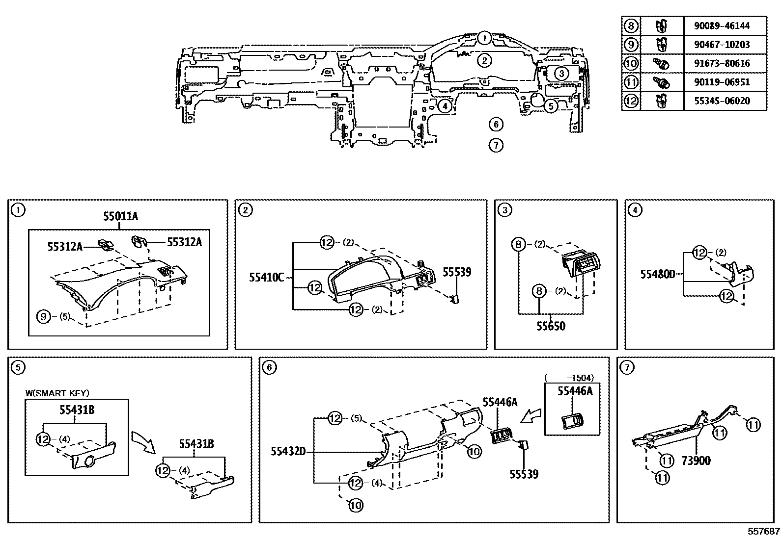 Toyota CAMRY 仪表板和手套箱 EPC diagram — 557687