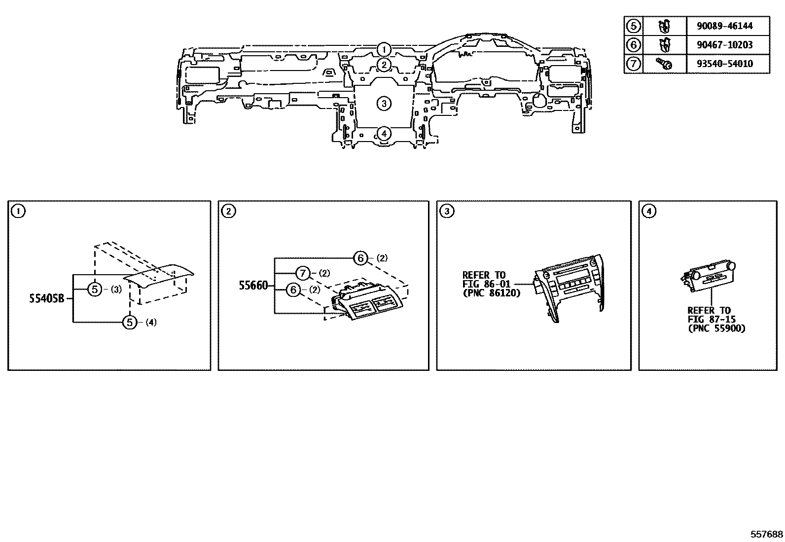 Toyota CAMRY 仪表板和手套箱 EPC diagram — 557688