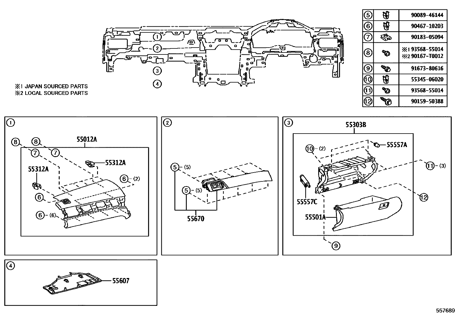Toyota CAMRY 仪表板和手套箱 EPC diagram — 557689
