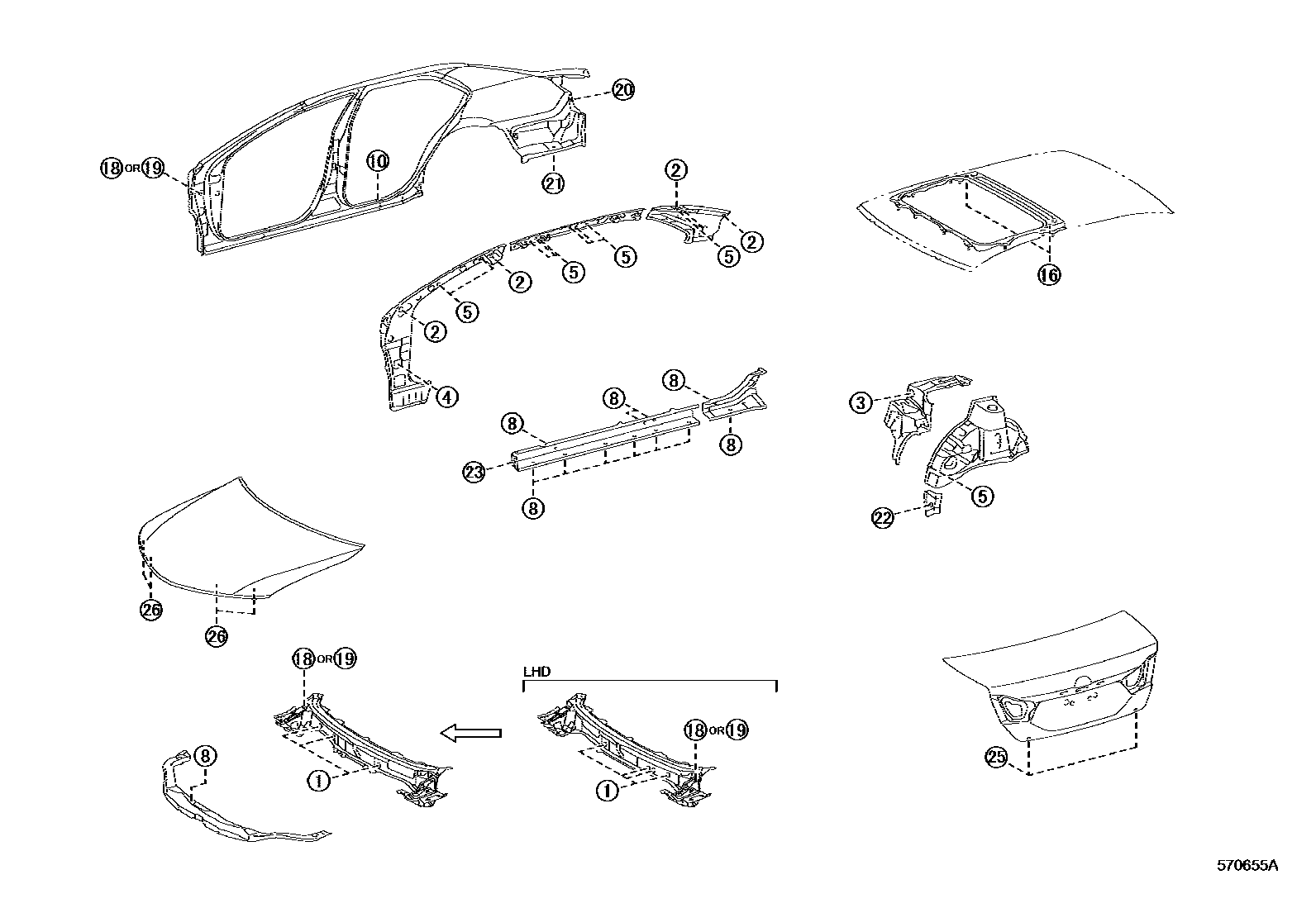 Toyota CAMRY hole plug EPC diagram — 570655A
