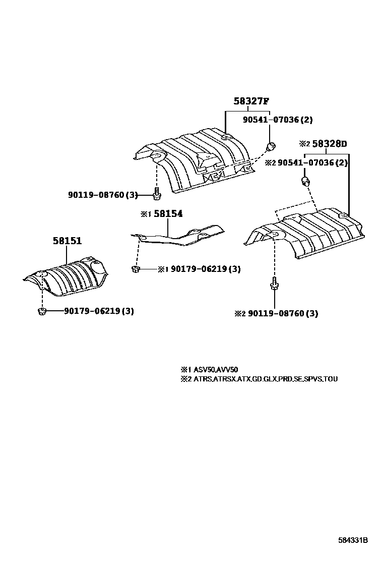 Toyota CAMRY 地板隔热垫 EPC diagram — 584331B