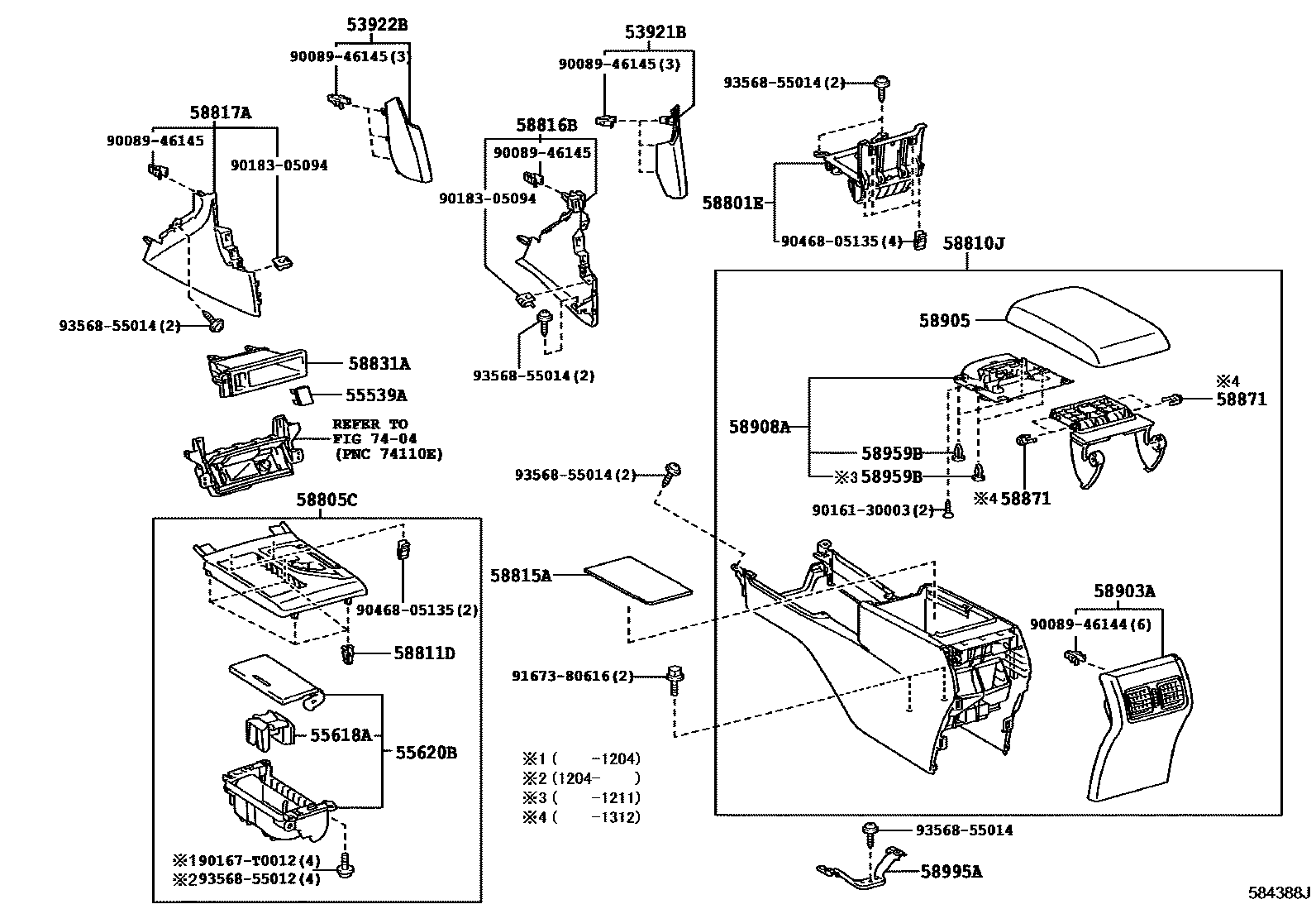 Toyota CAMRY 中央扶手箱和支架 EPC diagram — 584388J