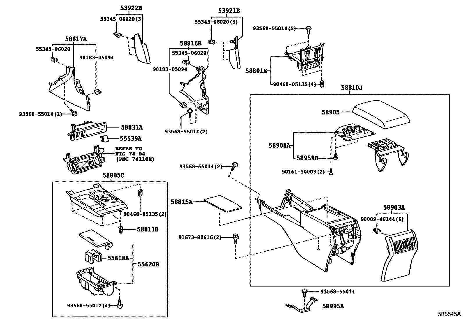 Toyota CAMRY 中央扶手箱和支架 EPC diagram — 585545A