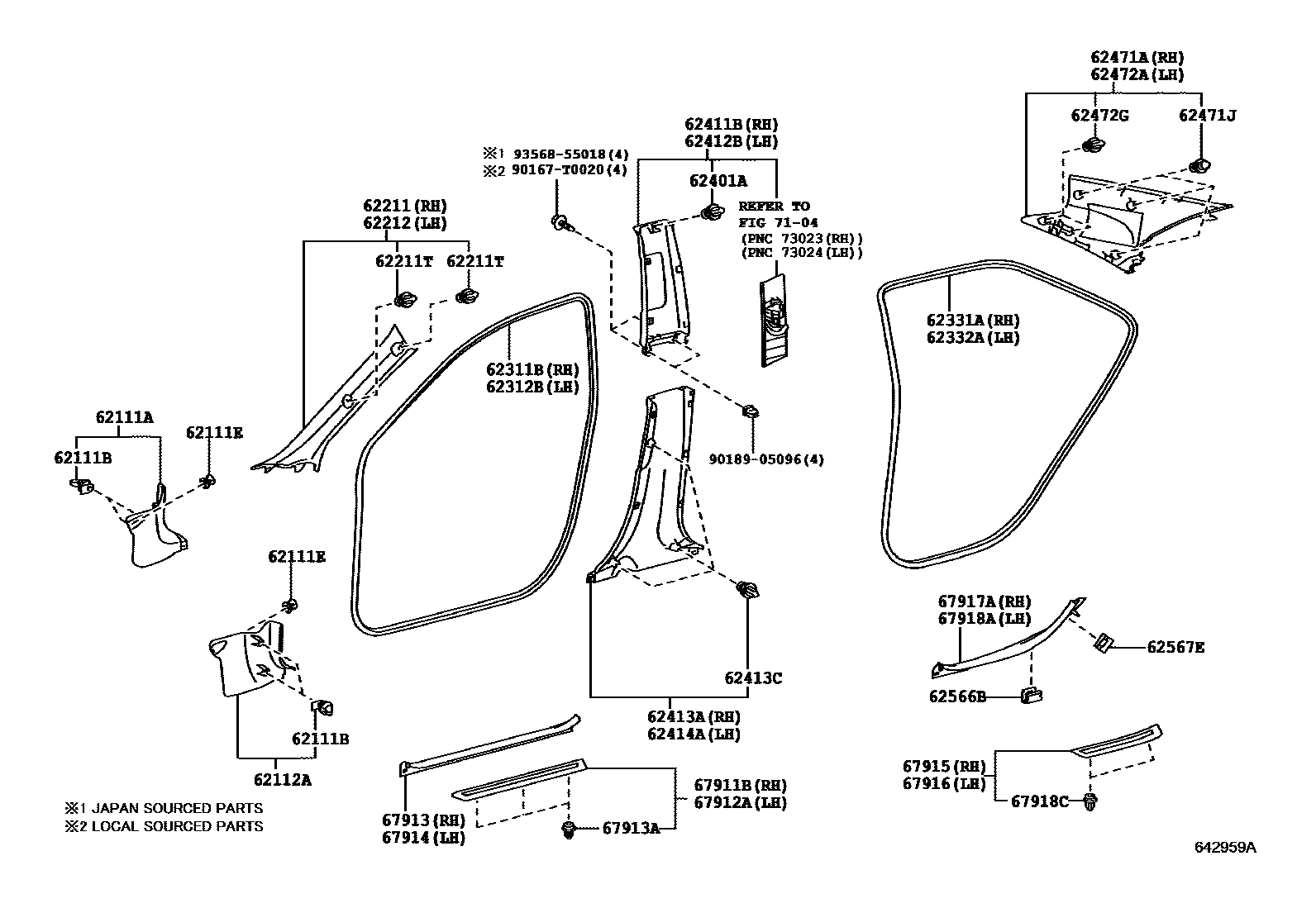 Toyota CAMRY 内饰板和车门防水胶条 EPC diagram — 642959A