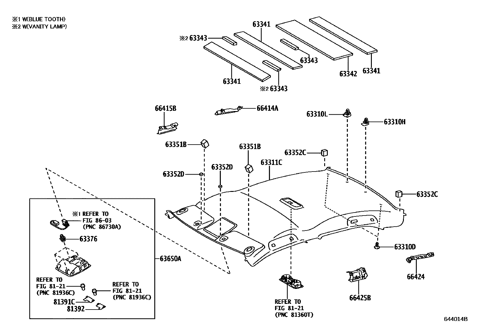 Toyota CAMRY 车顶内衬和消声垫 EPC diagram — 644014B