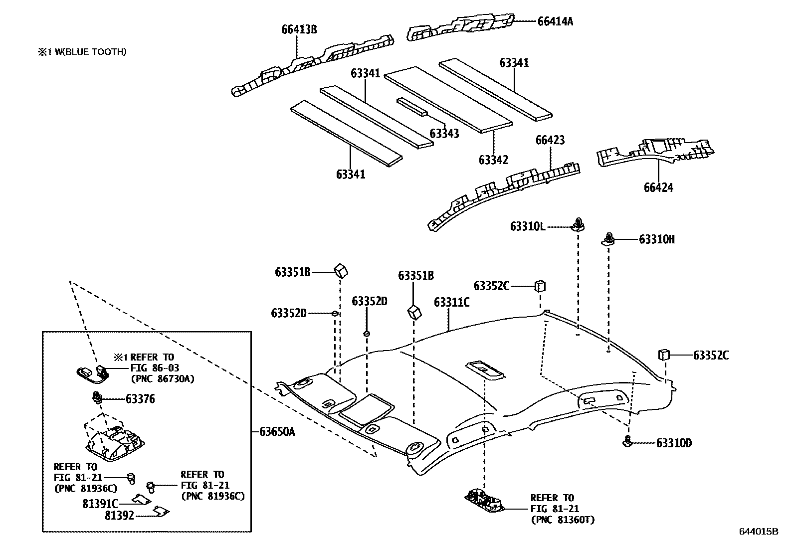Toyota CAMRY 车顶内衬和消声垫 EPC diagram — 644015B