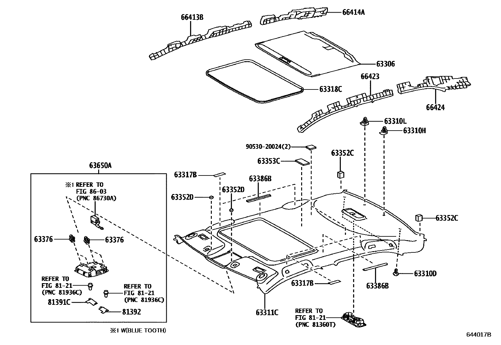 Toyota CAMRY 车顶内衬和消声垫 EPC diagram — 644017B