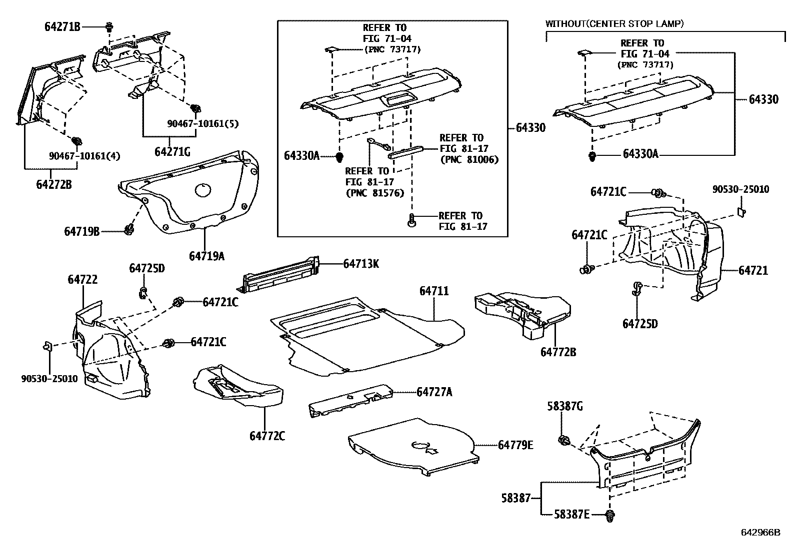 Toyota CAMRY 杂物箱板和行李箱垫 EPC diagram — 642966B