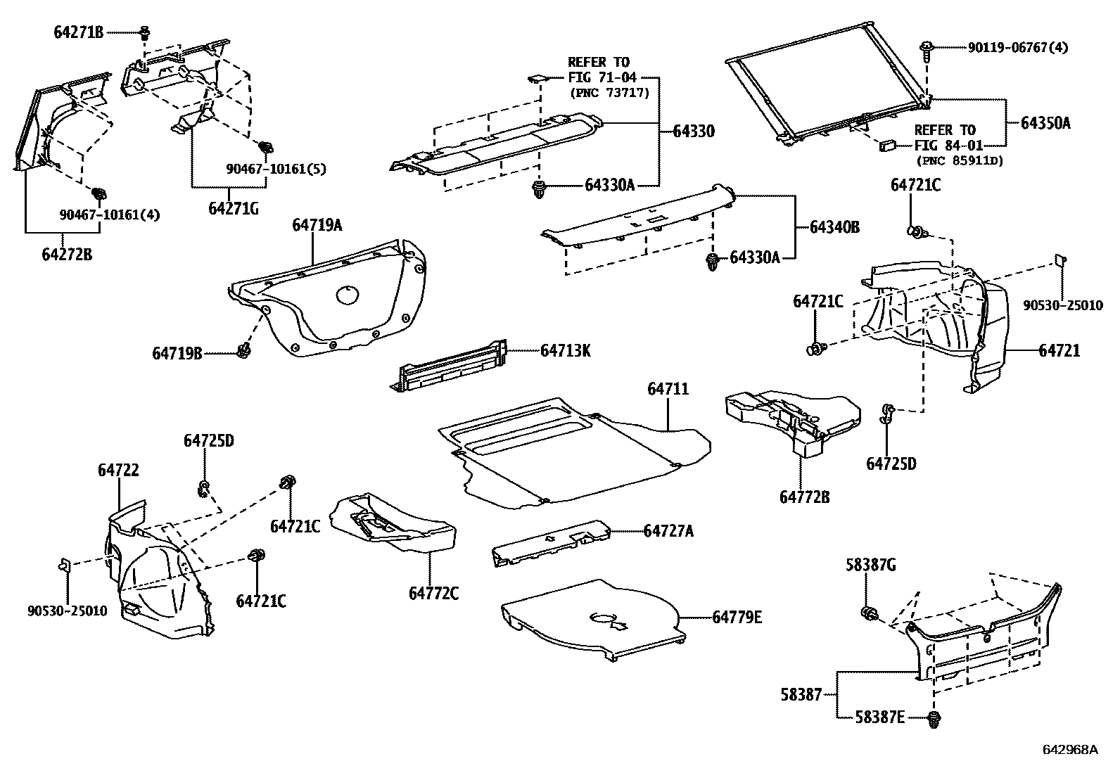 Toyota CAMRY 杂物箱板和行李箱垫 EPC diagram — 642968A