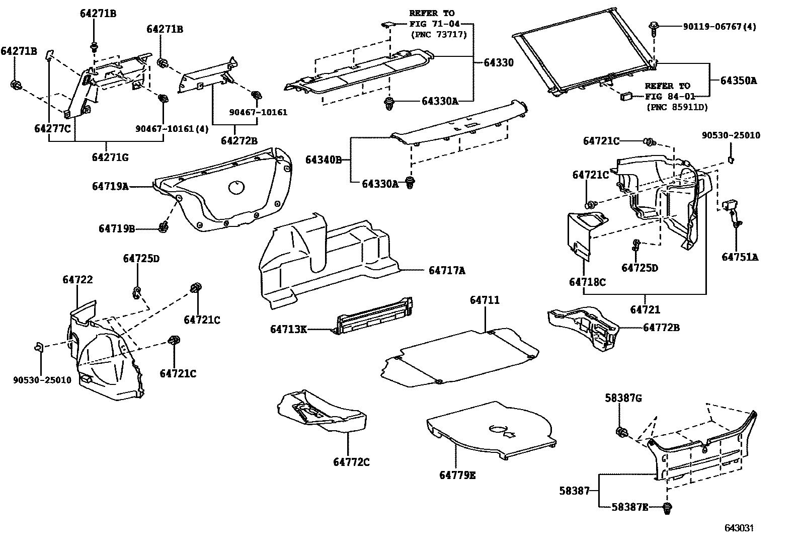 Toyota CAMRY 杂物箱板和行李箱垫 EPC diagram — 643031