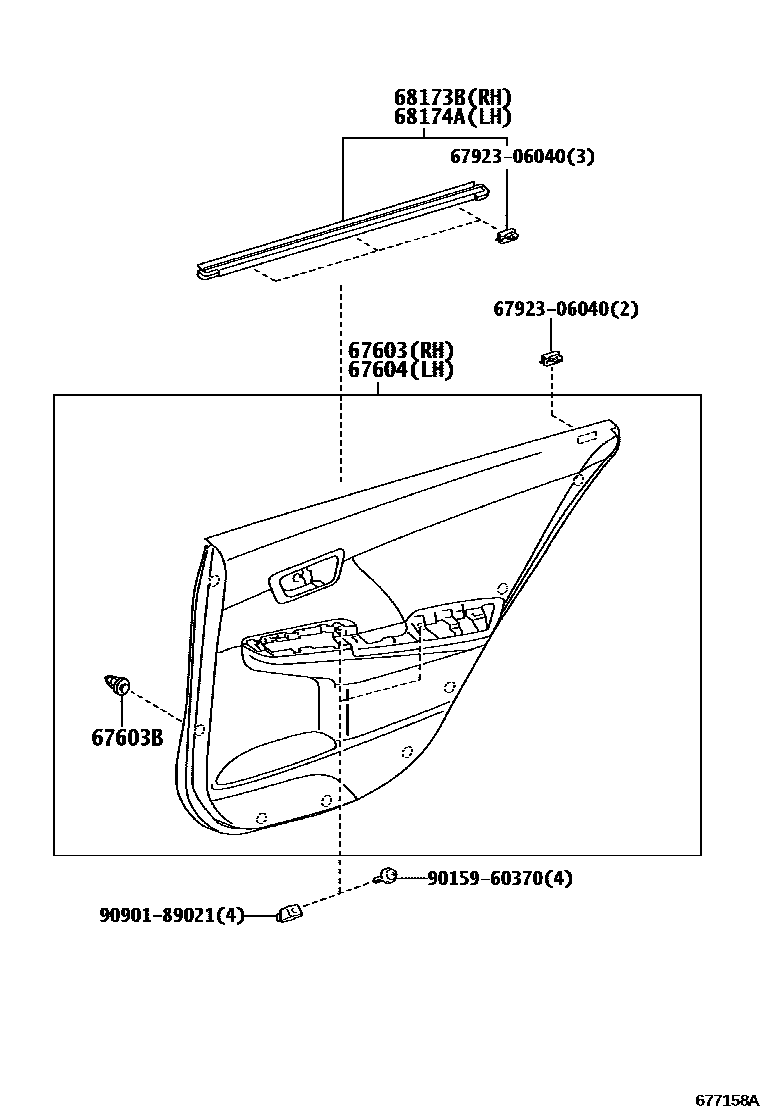 Toyota CAMRY 后门板和后门玻璃 EPC diagram — 677158A