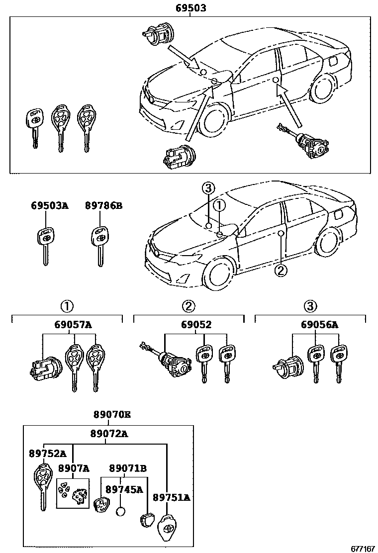 Toyota CAMRY 锁芯组件 EPC diagram — 677167