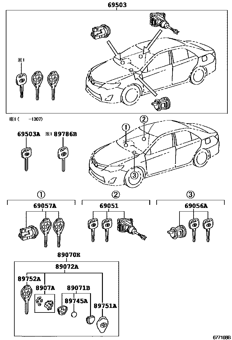 Toyota CAMRY 锁芯组件 EPC diagram — 677168B