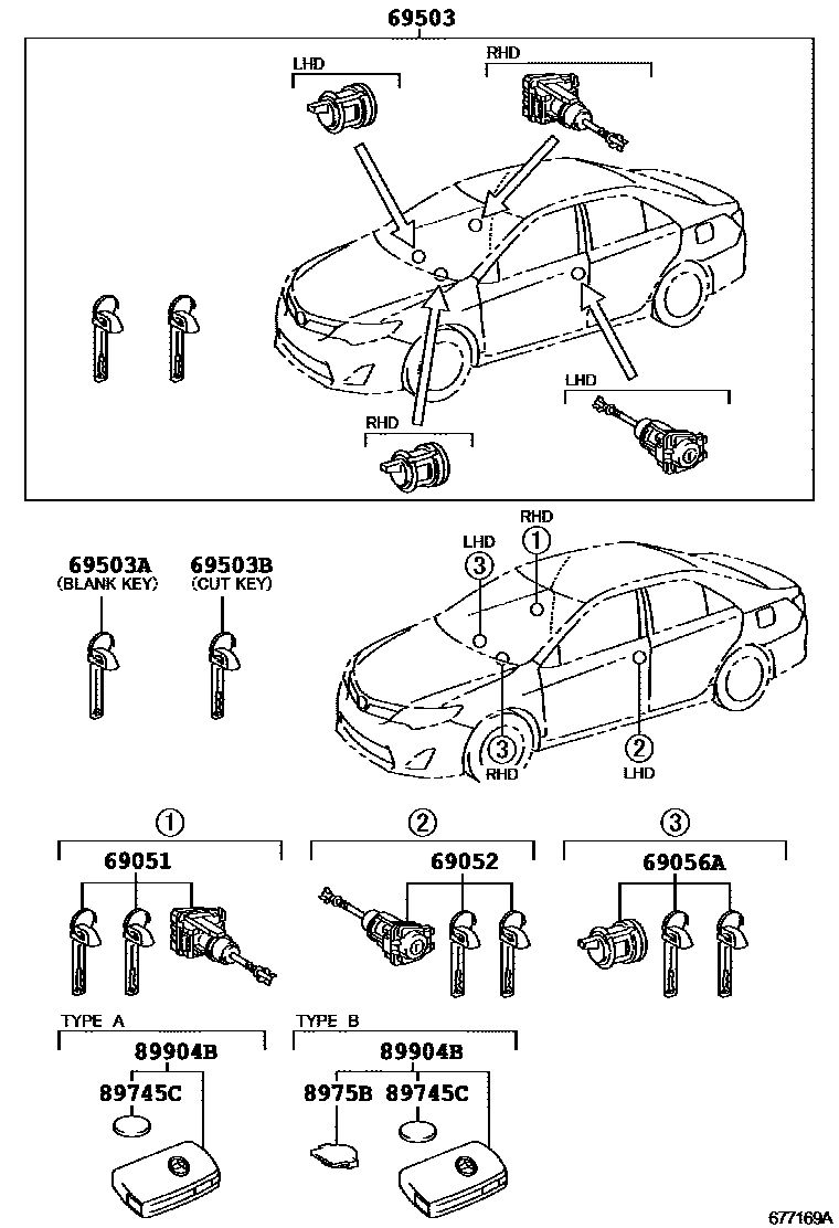 Toyota CAMRY 锁芯组件 EPC diagram — 677169A