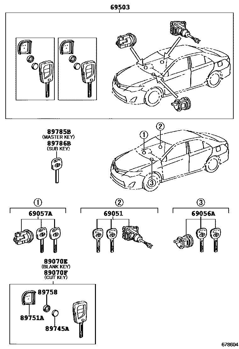 Toyota CAMRY 锁芯组件 EPC diagram — 678604