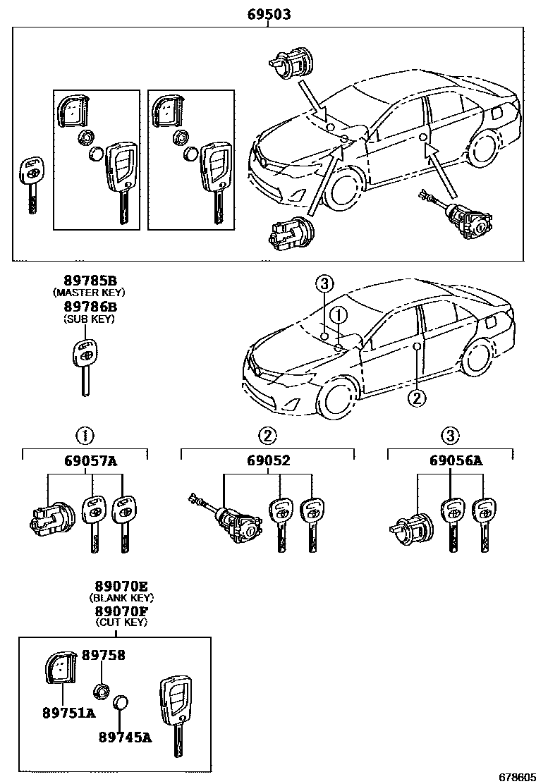 Toyota CAMRY 锁芯组件 EPC diagram — 678605