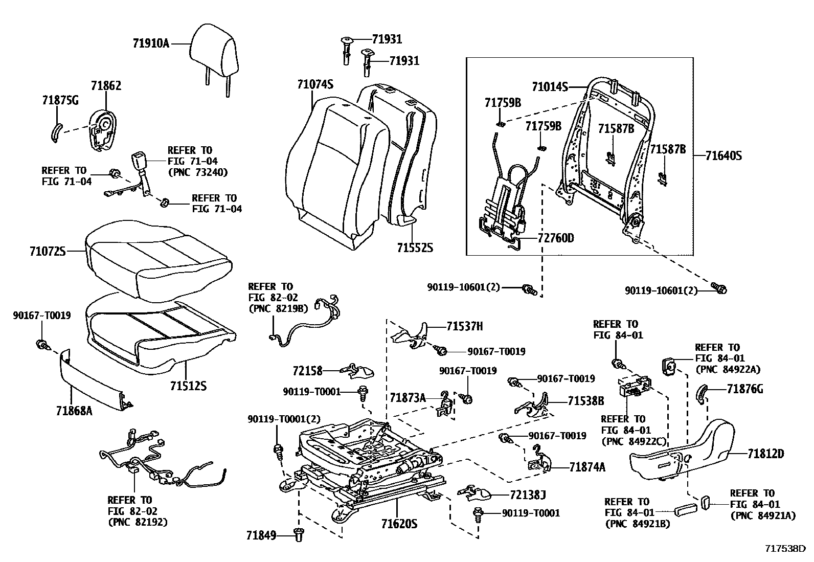 Toyota CAMRY 前排座椅和座椅滑轨 EPC diagram — 717538D