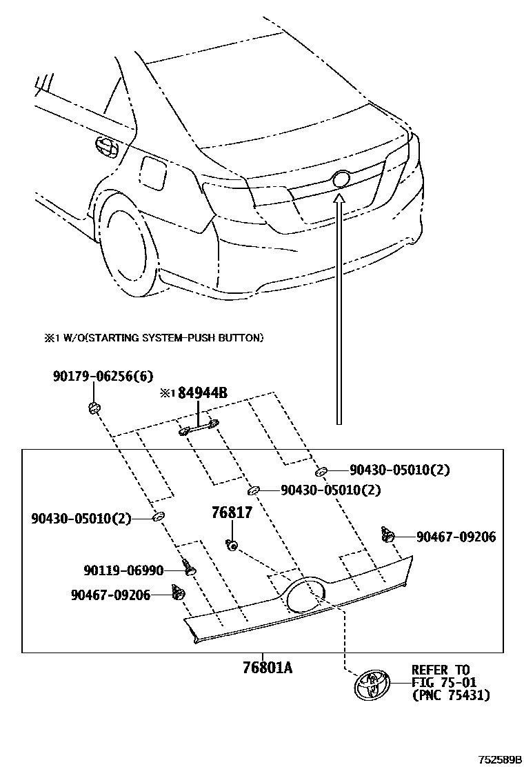 Toyota CAMRY 后防护条 EPC diagram — 752589B
