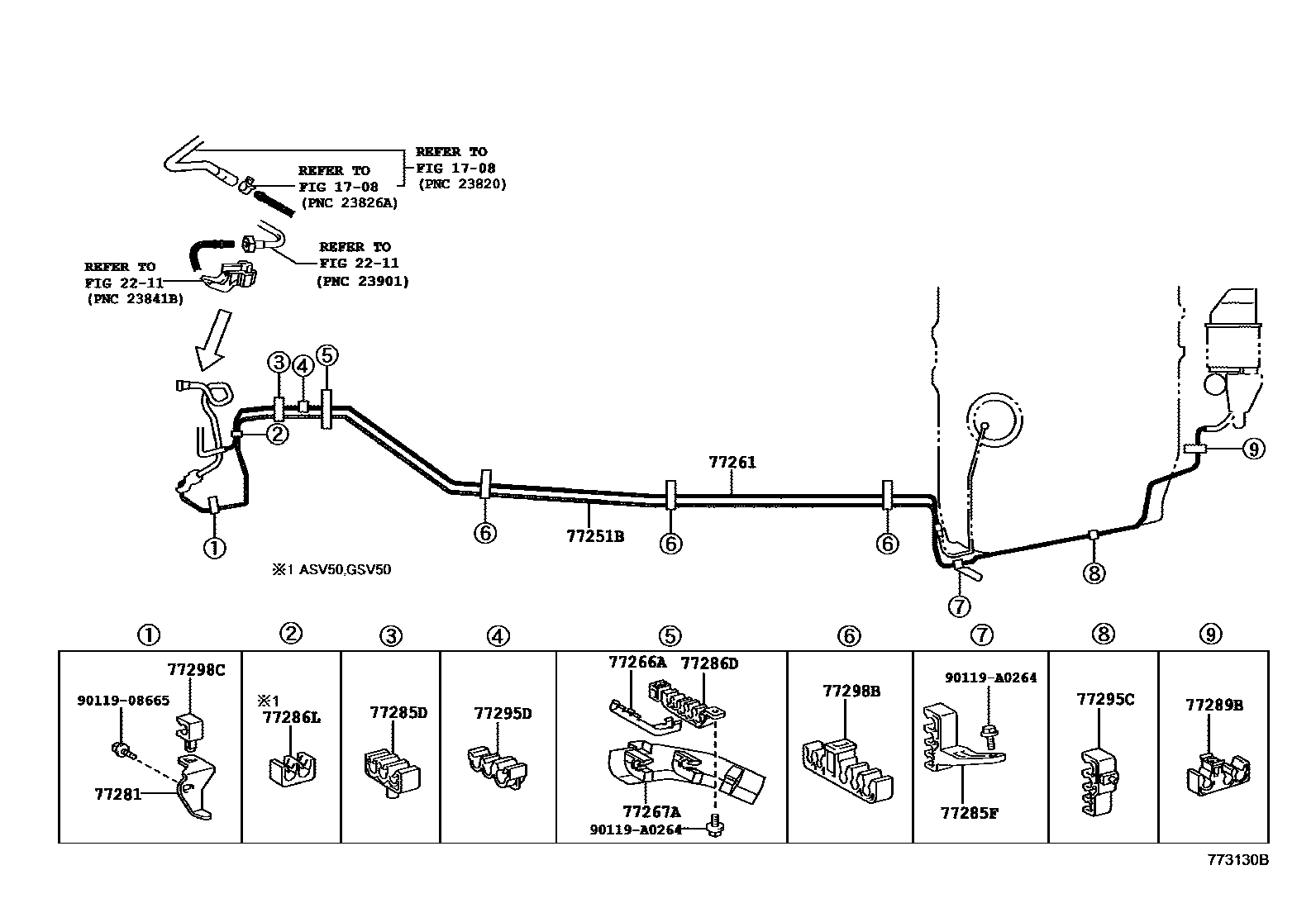 Toyota CAMRY 燃油箱和燃油管 EPC diagram — 773130B