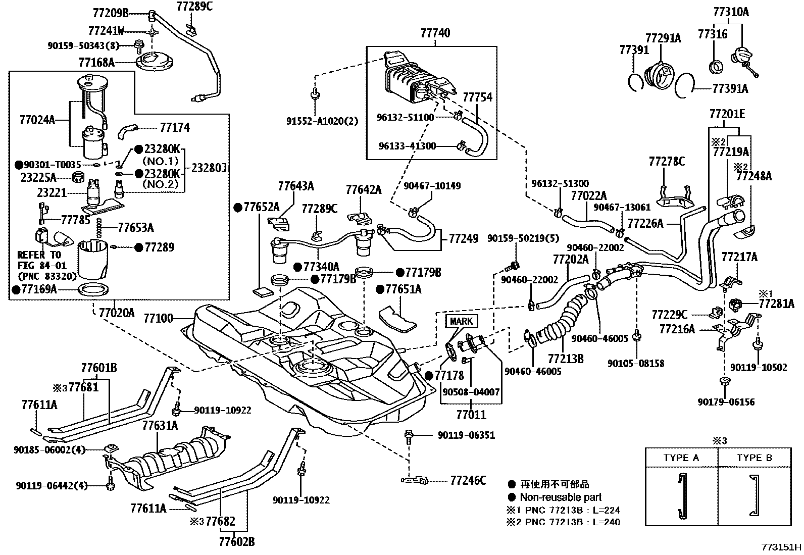 Toyota CAMRY 燃油箱和燃油管 EPC diagram — 773151H
