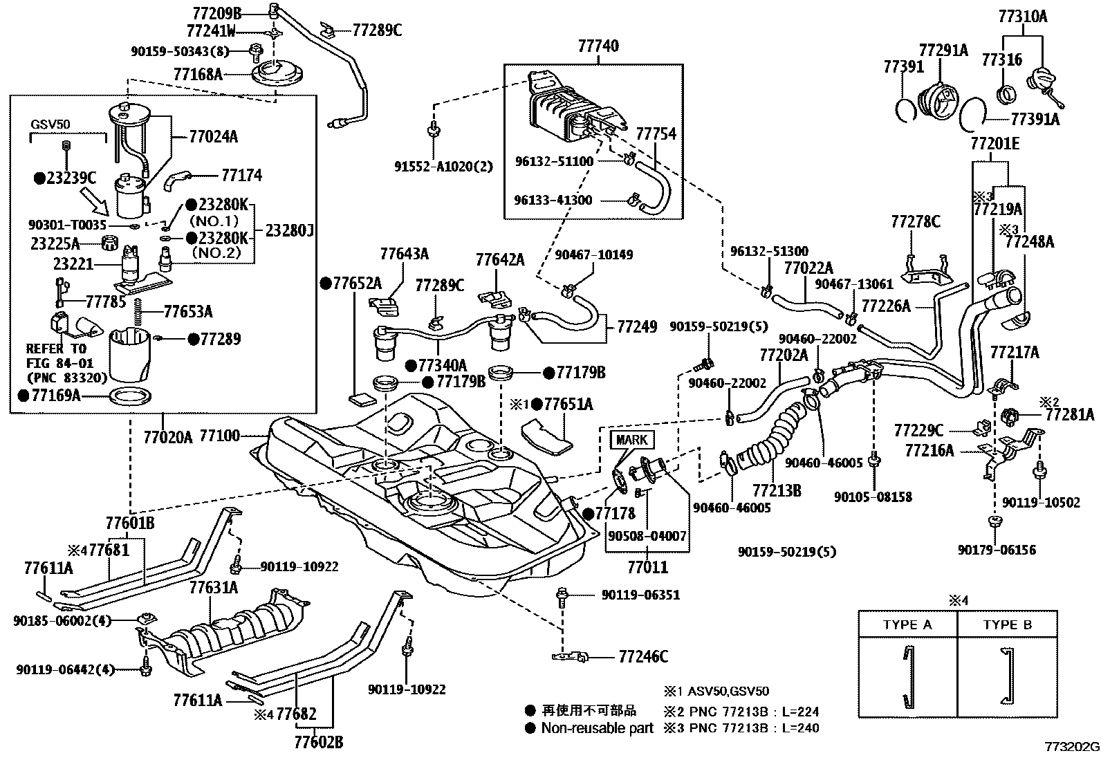 Toyota CAMRY 燃油箱和燃油管 EPC diagram — 773202G