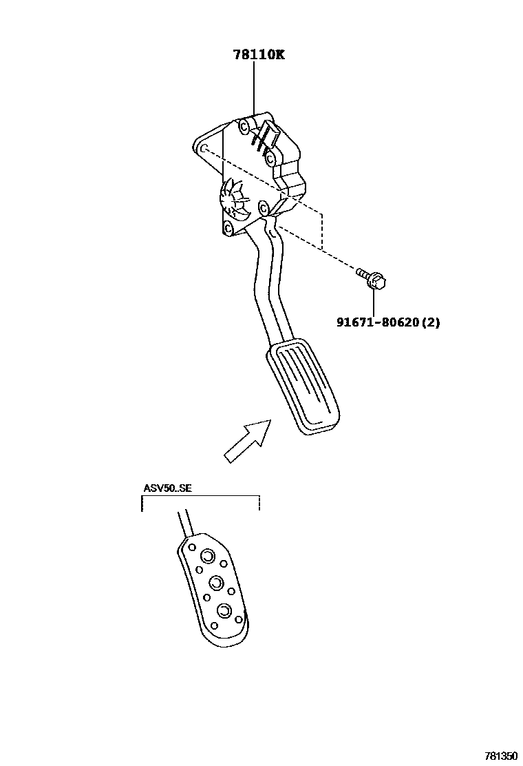 Toyota CAMRY accelerator pedal connecting rod EPC diagram — 781350