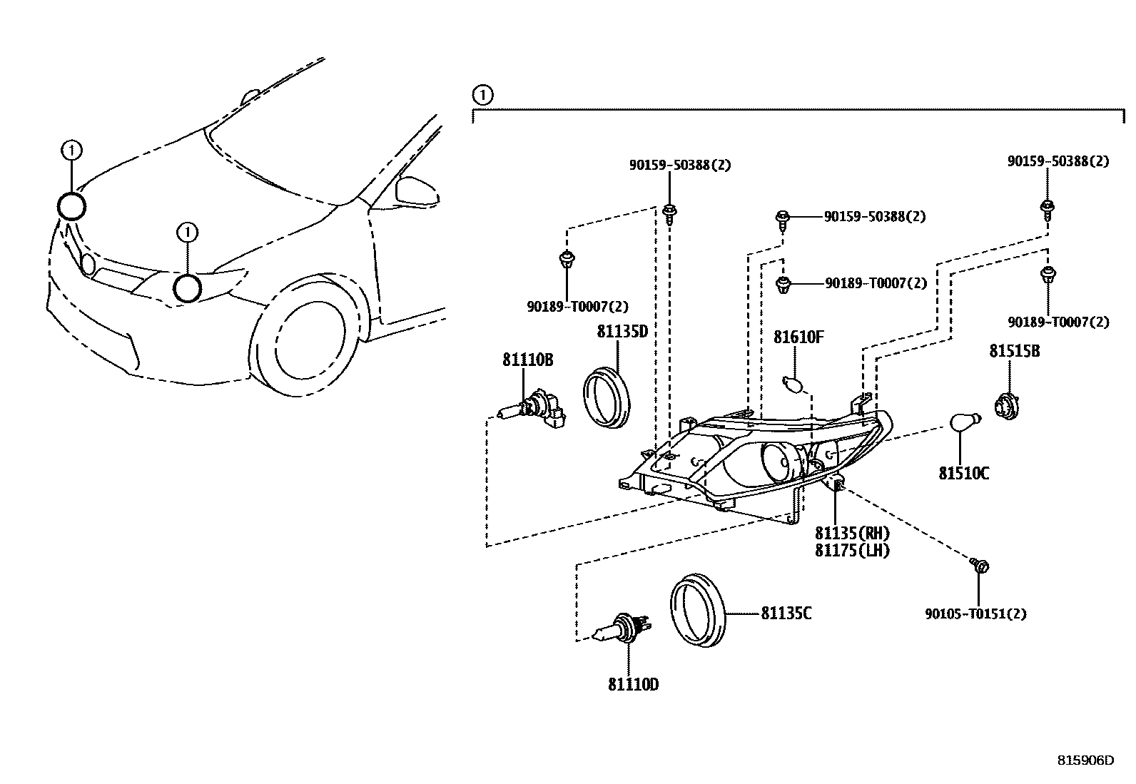Toyota CAMRY Headlamp EPC diagram — 815906D