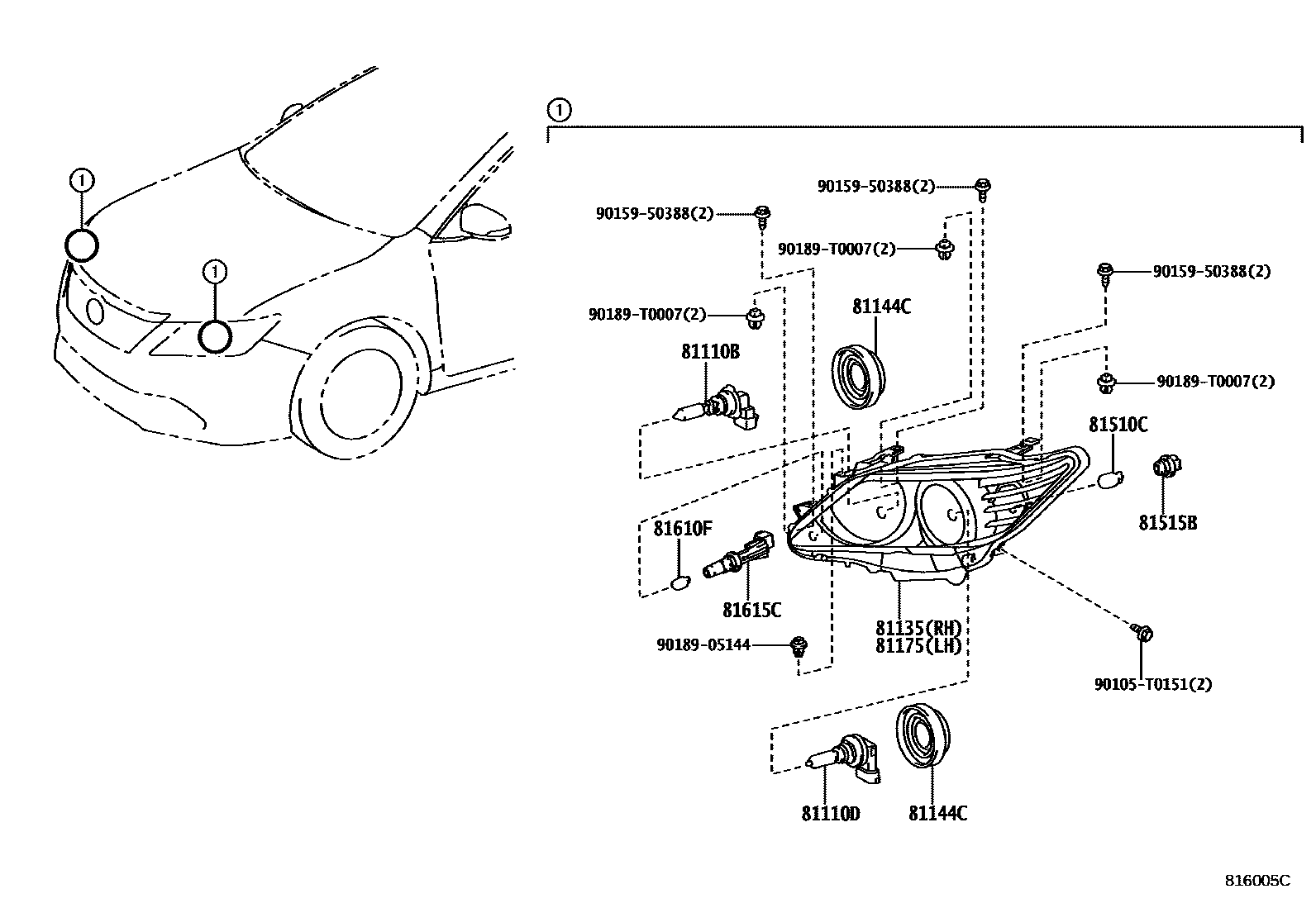 Toyota CAMRY Headlamp EPC diagram — 816005C