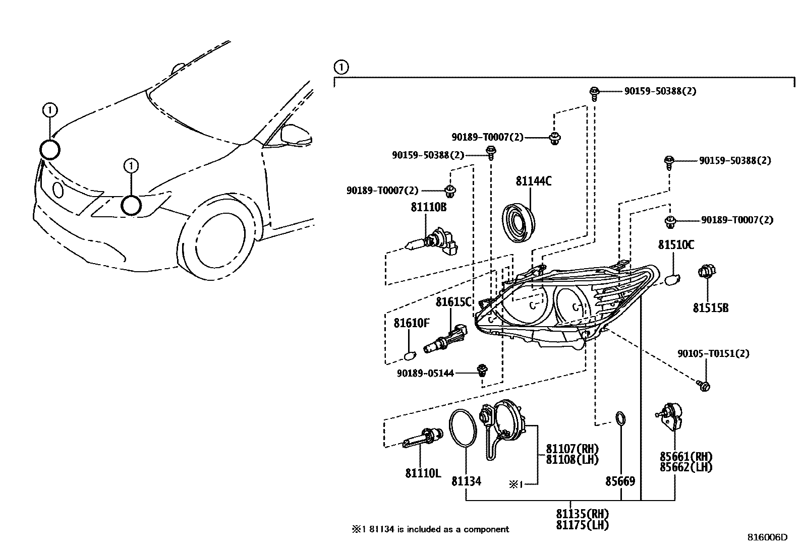 Toyota CAMRY Headlamp EPC diagram — 816006D