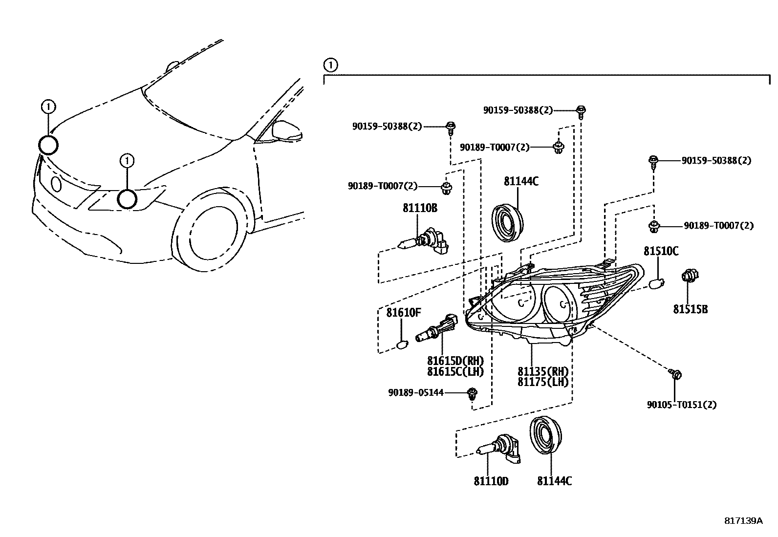 Toyota CAMRY Headlamp EPC diagram — 817139A