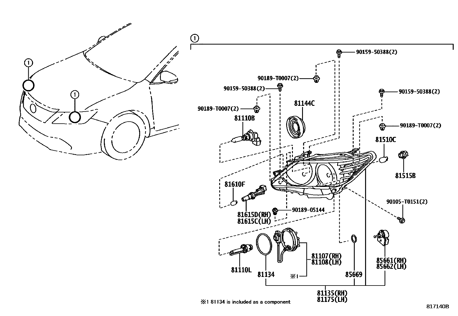 Toyota CAMRY Headlamp EPC diagram — 817140B
