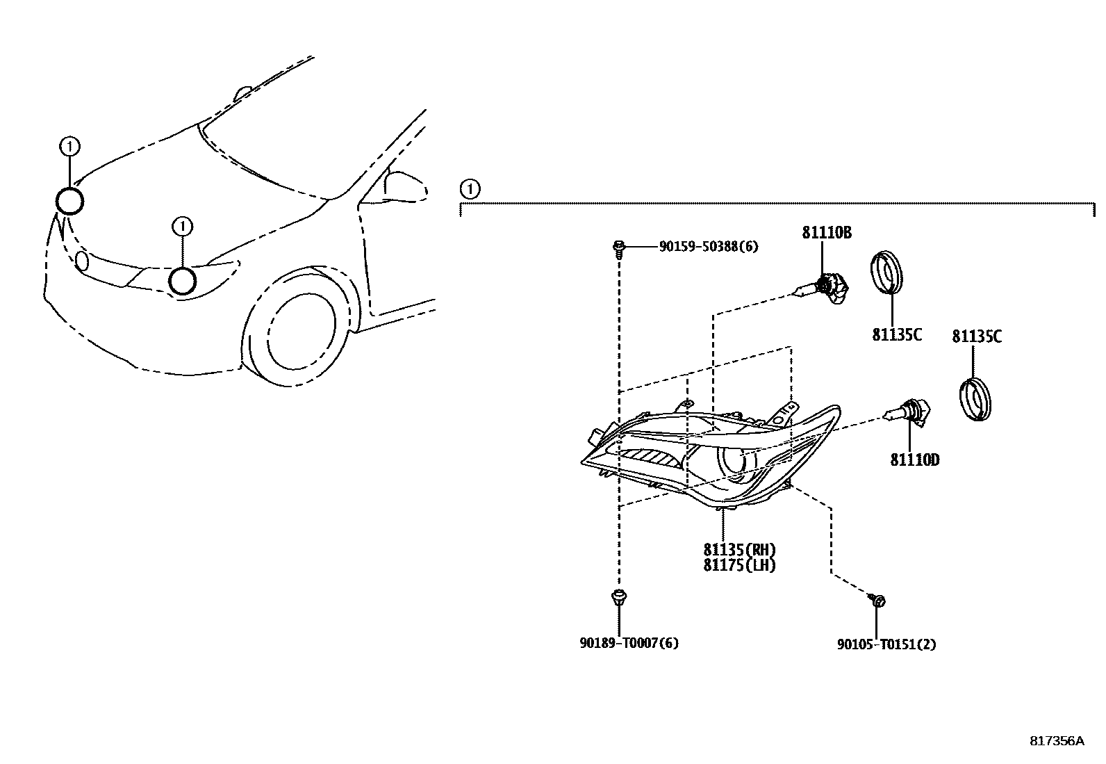 Toyota CAMRY Headlamp EPC diagram — 817356A