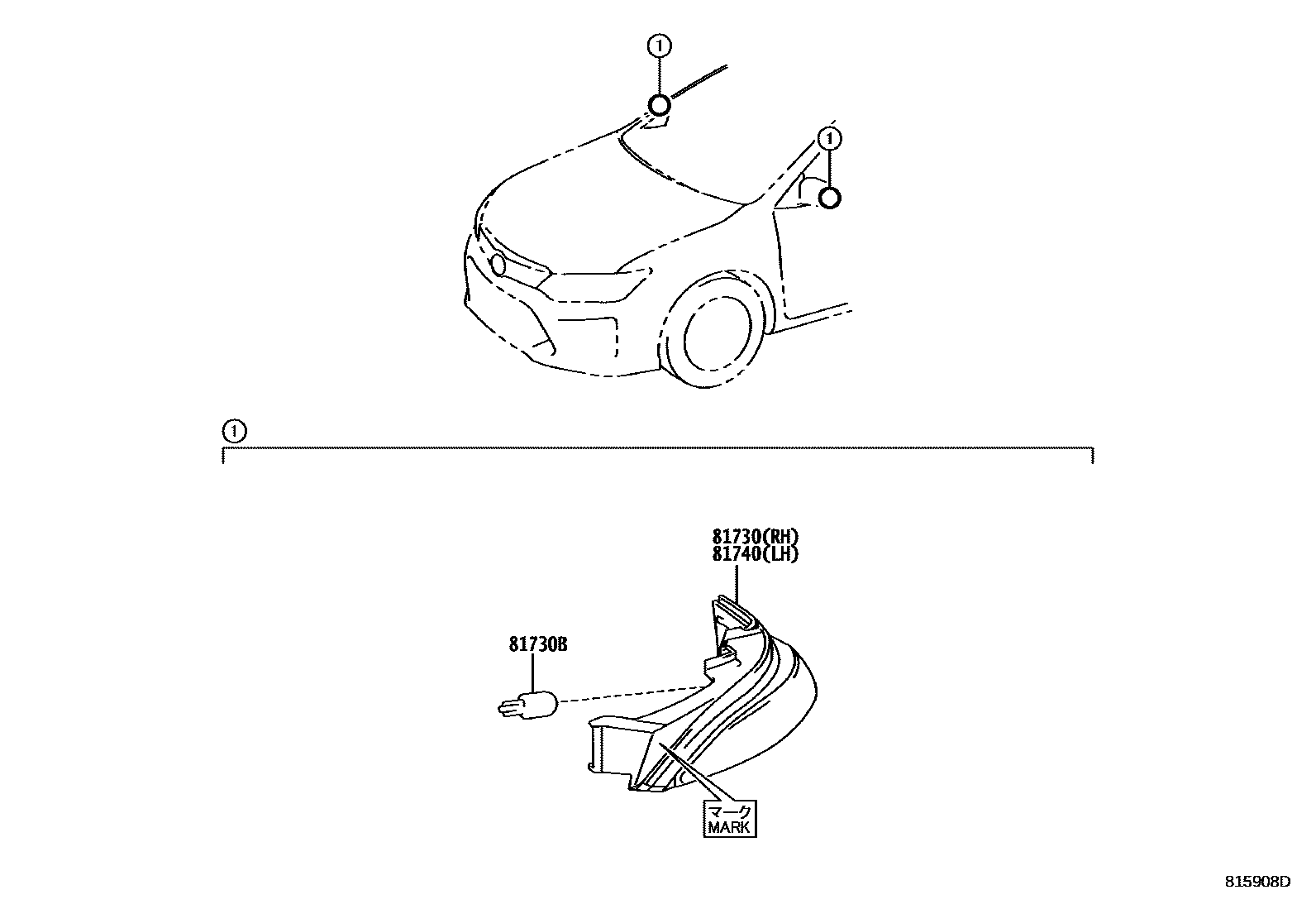 Toyota CAMRY Side Turn Signal & Outer Mirror Lamp EPC diagram — 815908D