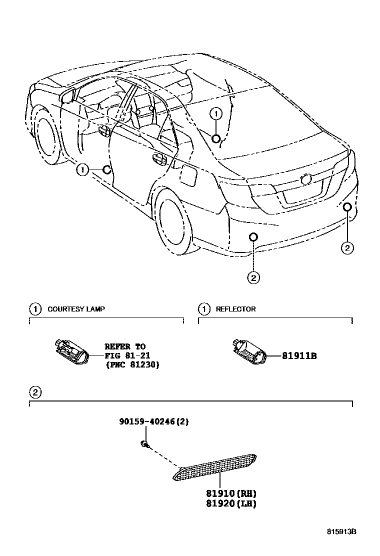 Toyota CAMRY reflector EPC diagram — 815913B