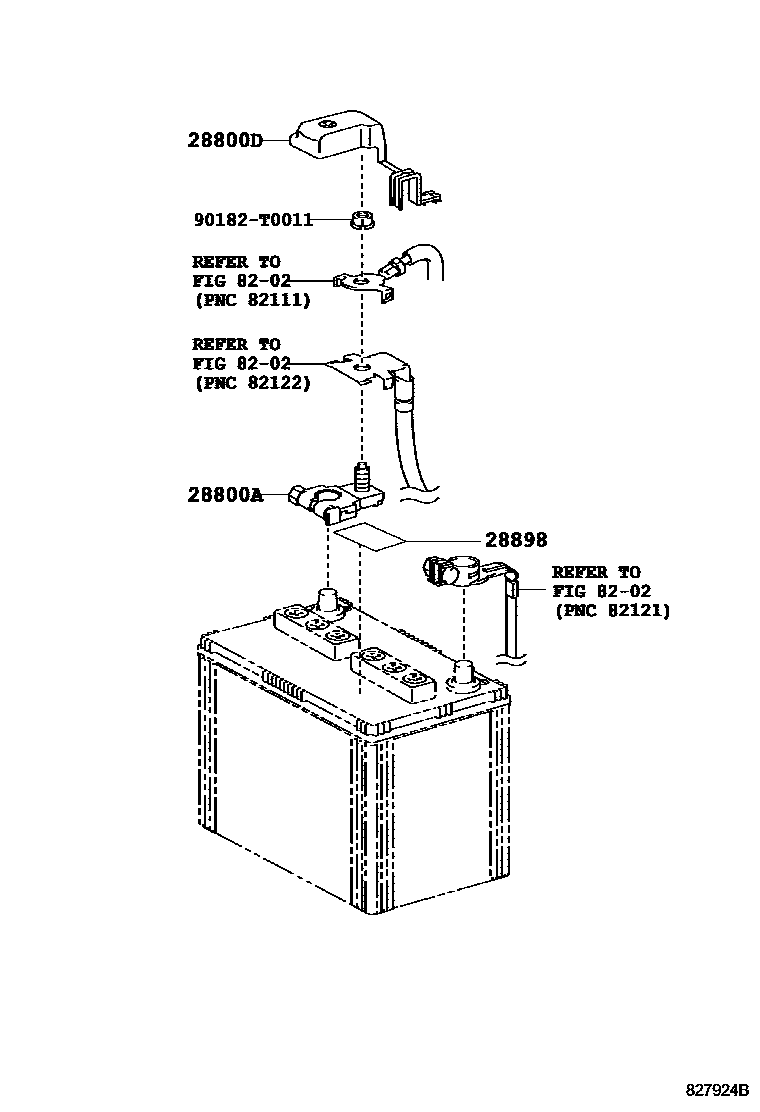 Toyota CAMRY 蓄电池和蓄电池电缆 EPC diagram — 827924B