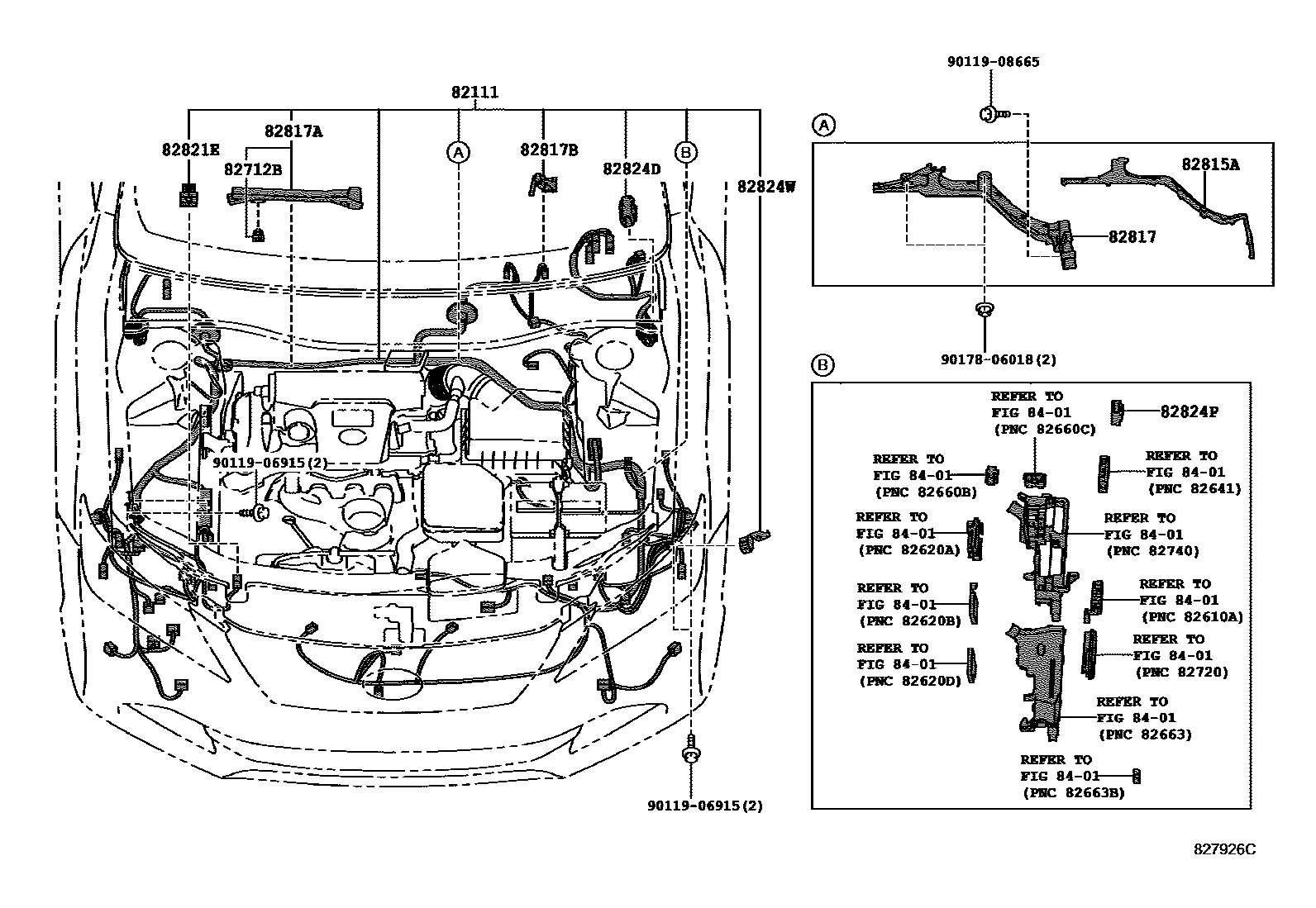 Toyota CAMRY 线束和卡夹 EPC diagram — 827926C