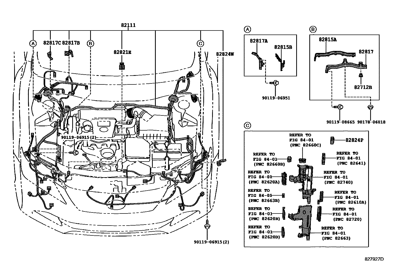 Toyota CAMRY 线束和卡夹 EPC diagram — 827927D