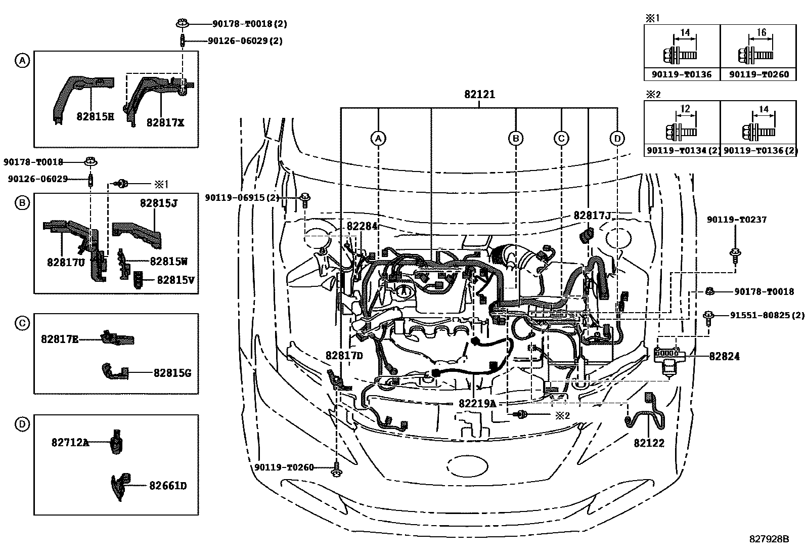 Toyota CAMRY 线束和卡夹 EPC diagram — 827928B