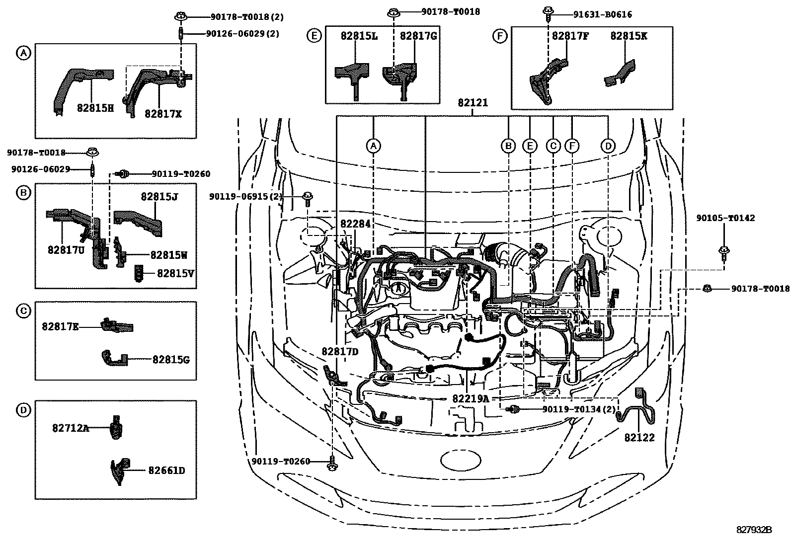 Toyota CAMRY 线束和卡夹 EPC diagram — 827932B
