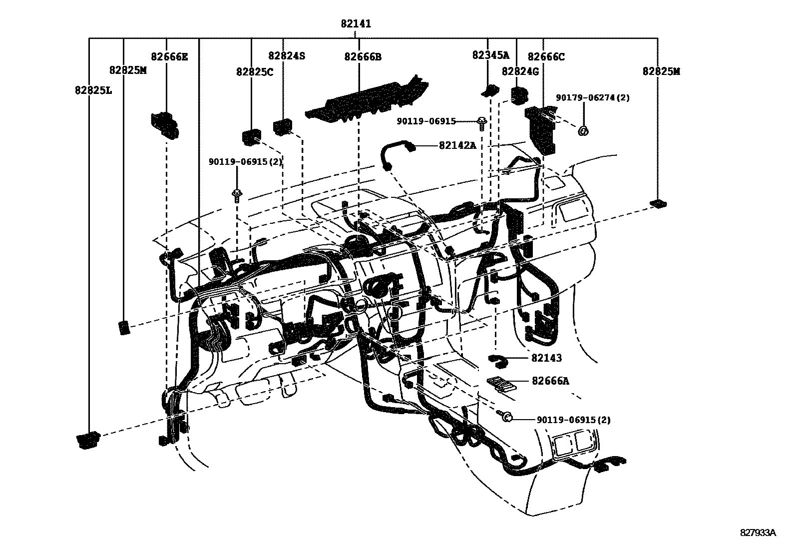 Toyota CAMRY 线束和卡夹 EPC diagram — 827933A